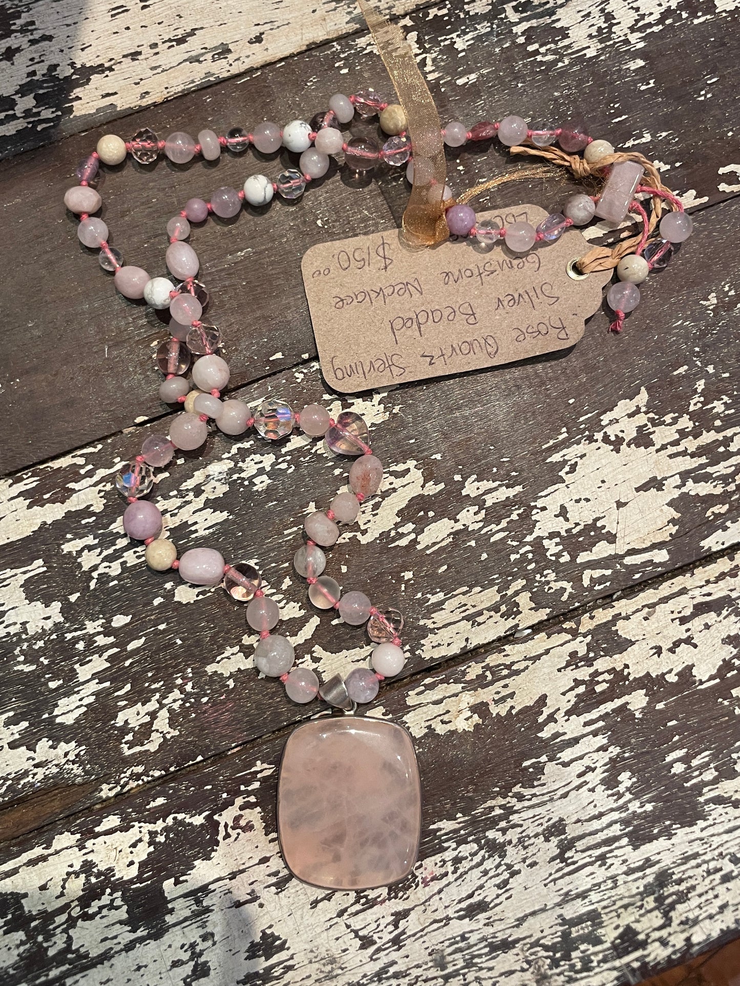 Lotus Blossom Creations - LBC005 - Rose Quartz Sterling Silver Beaded Gemstone Necklace