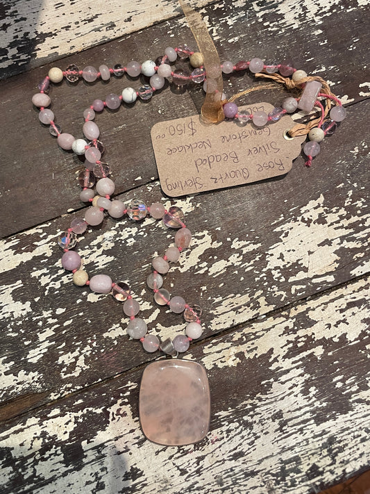 Lotus Blossom Creations - LBC005 - Rose Quartz Sterling Silver Beaded Gemstone Necklace