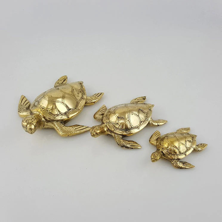 Brass Turtle Sculpture – Solid Polished Brass (4 Sizes Available)