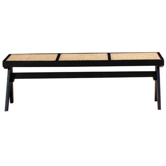 Byron 2 Seater Mango Wood Rattan Bench - Black