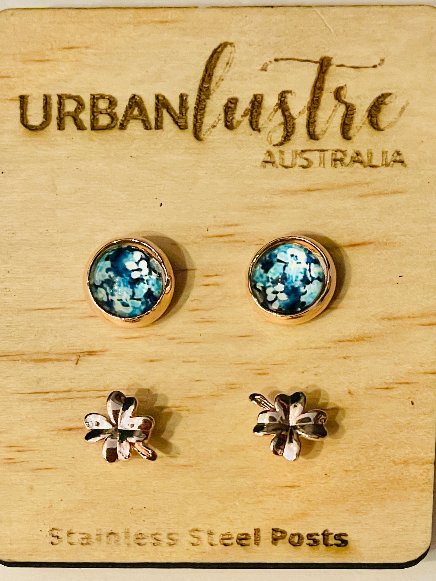 2 Pack glass + silver charm studs