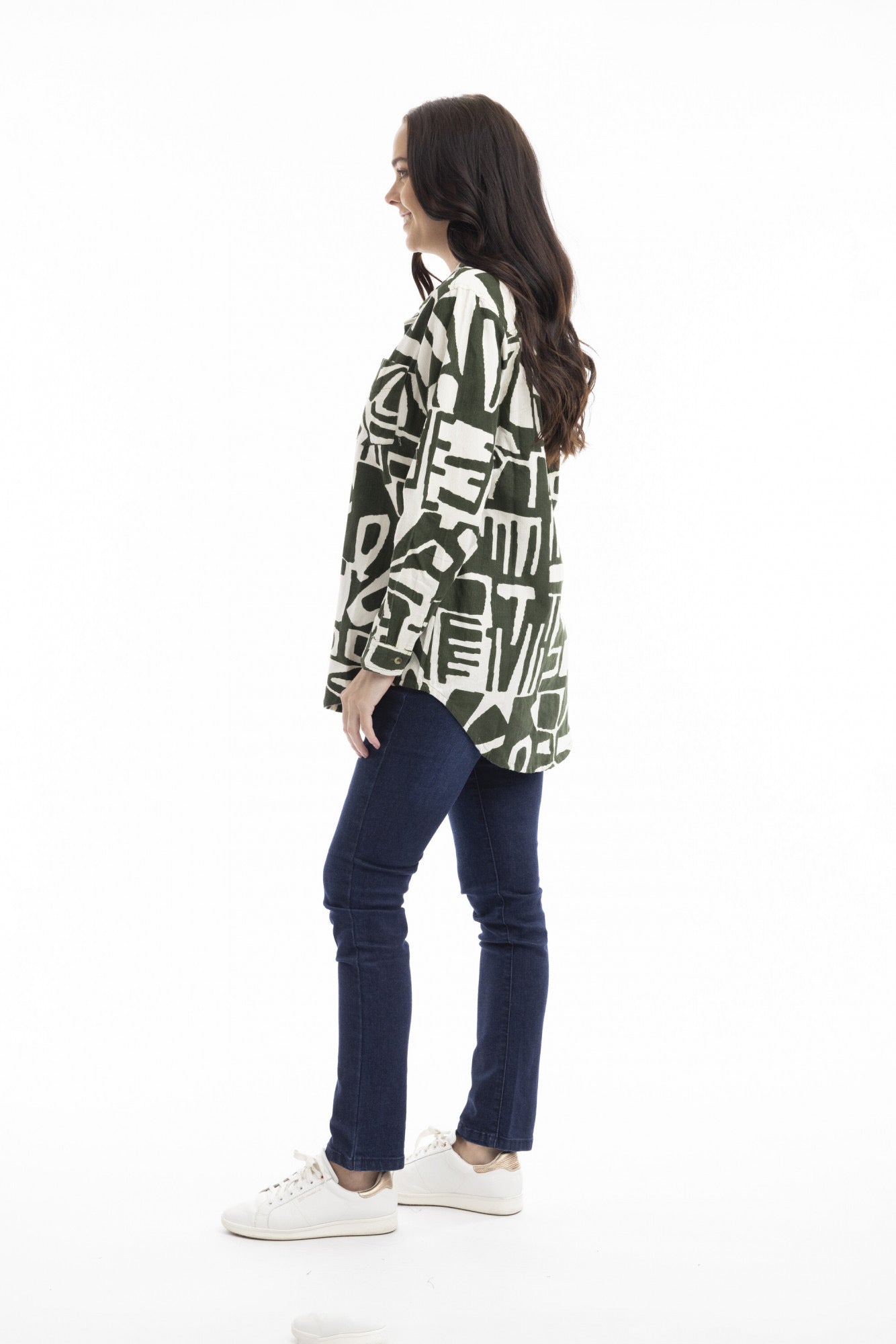 Cord Printed Shirt Long Olive