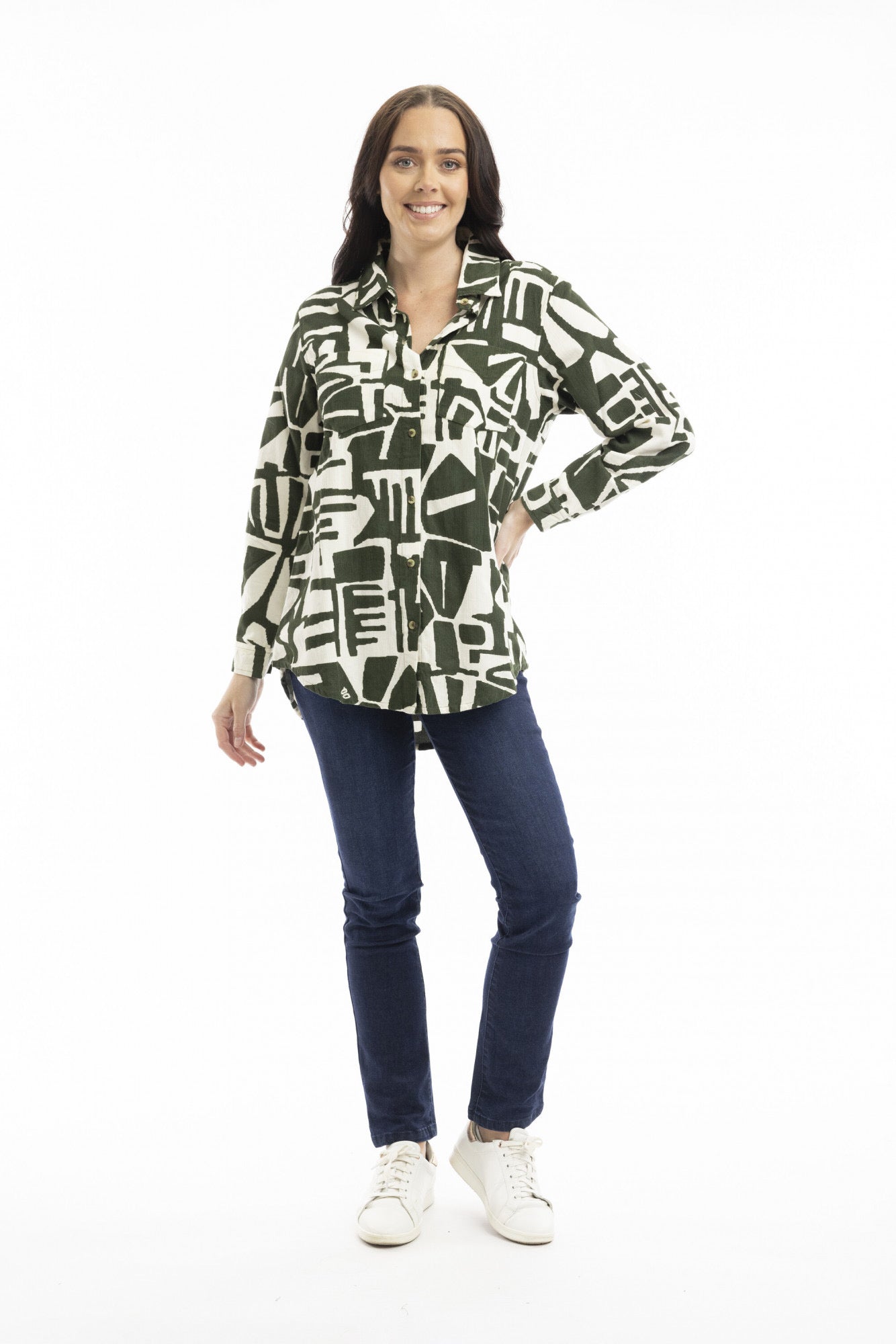 Cord Printed Shirt Long Olive