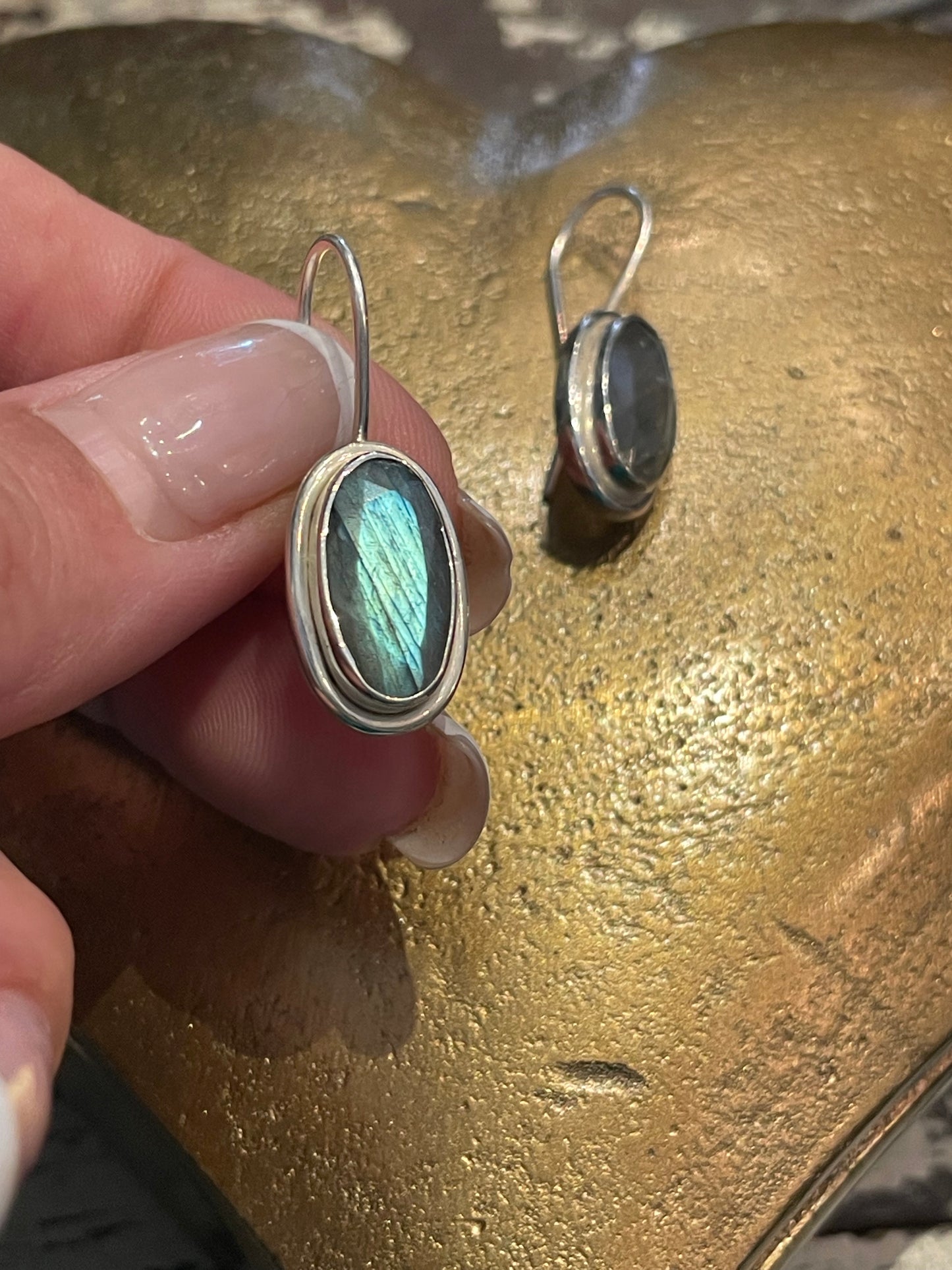 MW Lux Long Oval Gemstone Hook Earrings