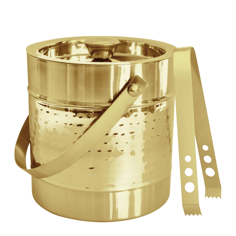 Alfie Ice Bucket with Tongs 15x15cm Hammered Gold