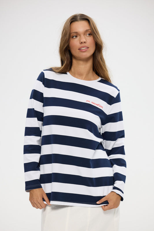 Roam Long Tee in Navy Stripe