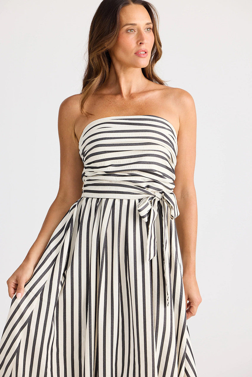 Avalon Dress White W Navy Stripe