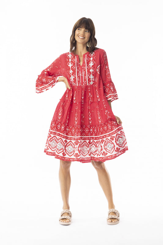 Carla Red Dress Layers Frill Sleeve