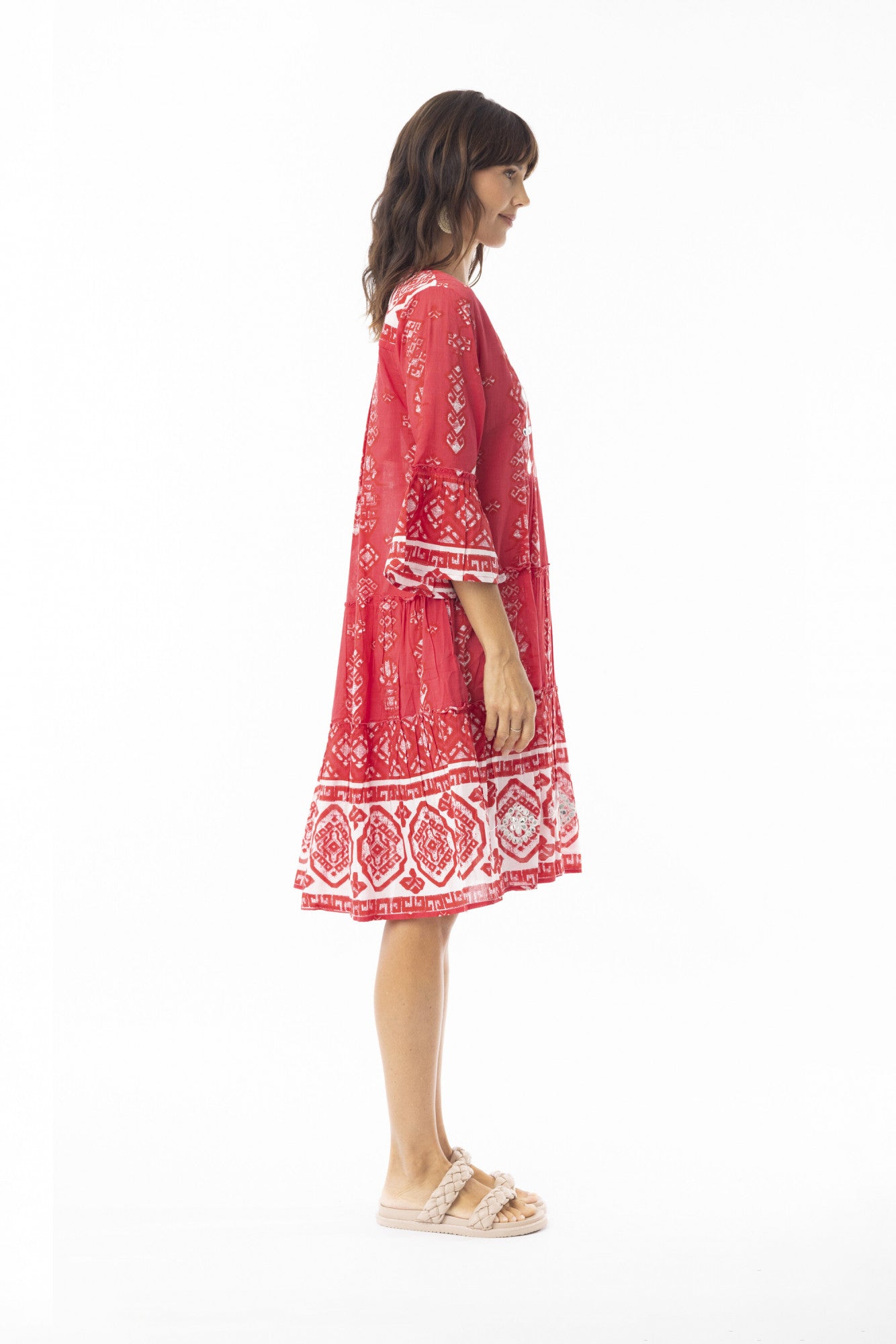 Carla Red Dress Layers Frill Sleeve