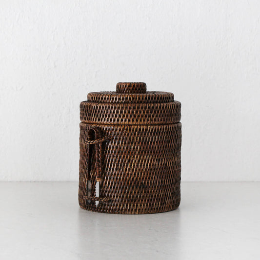 Rattan Ice Bucket and tongs