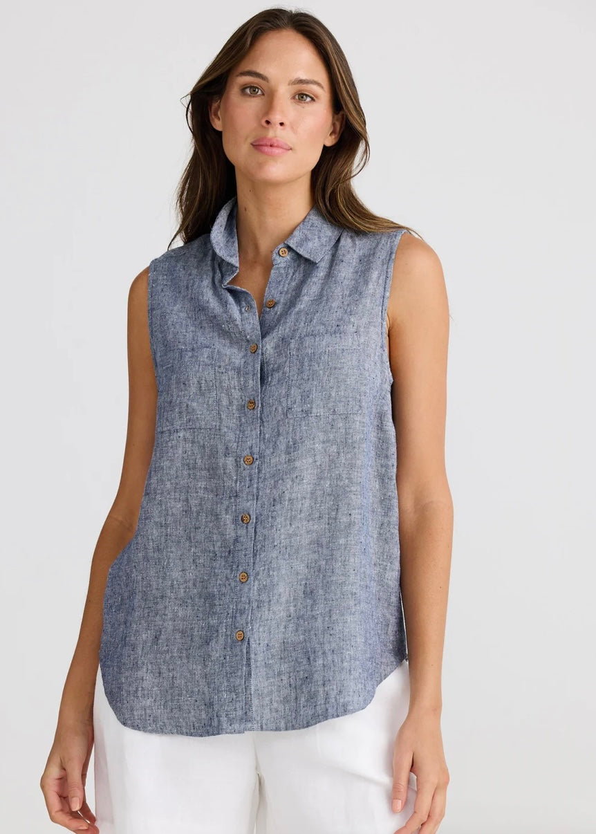 Bazzar Top Navy Fleck