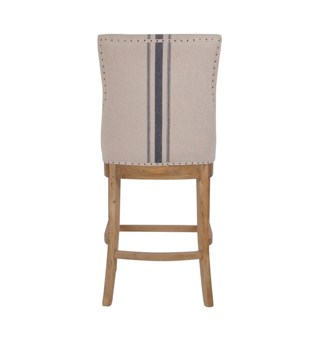 PREORDER Oakwood Hamptons Counter Chair Natural/Blue Stripe w/ Studs