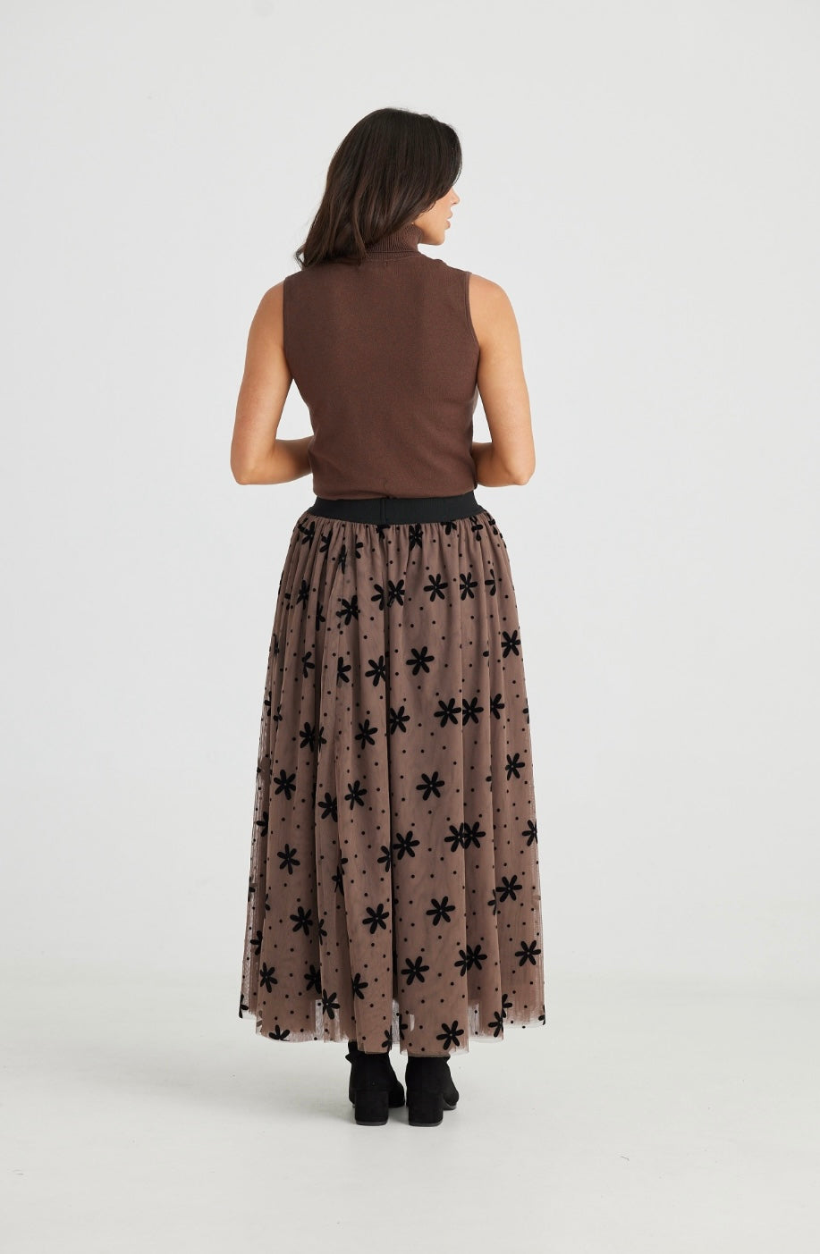 Carrie Skirt in Tan Floral Dot