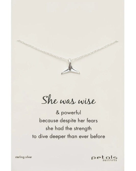 Petals Ocean Dive 46cm Sterling Silver 'She was Wise, Whale Tail' Necklace