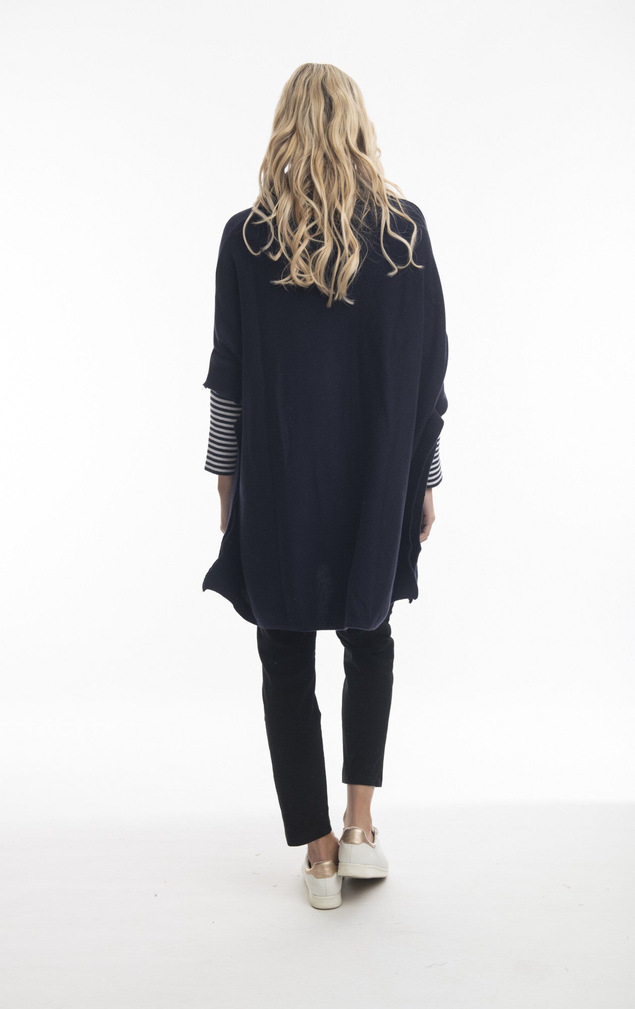 Poncho Cowl Neck Knit in Navy