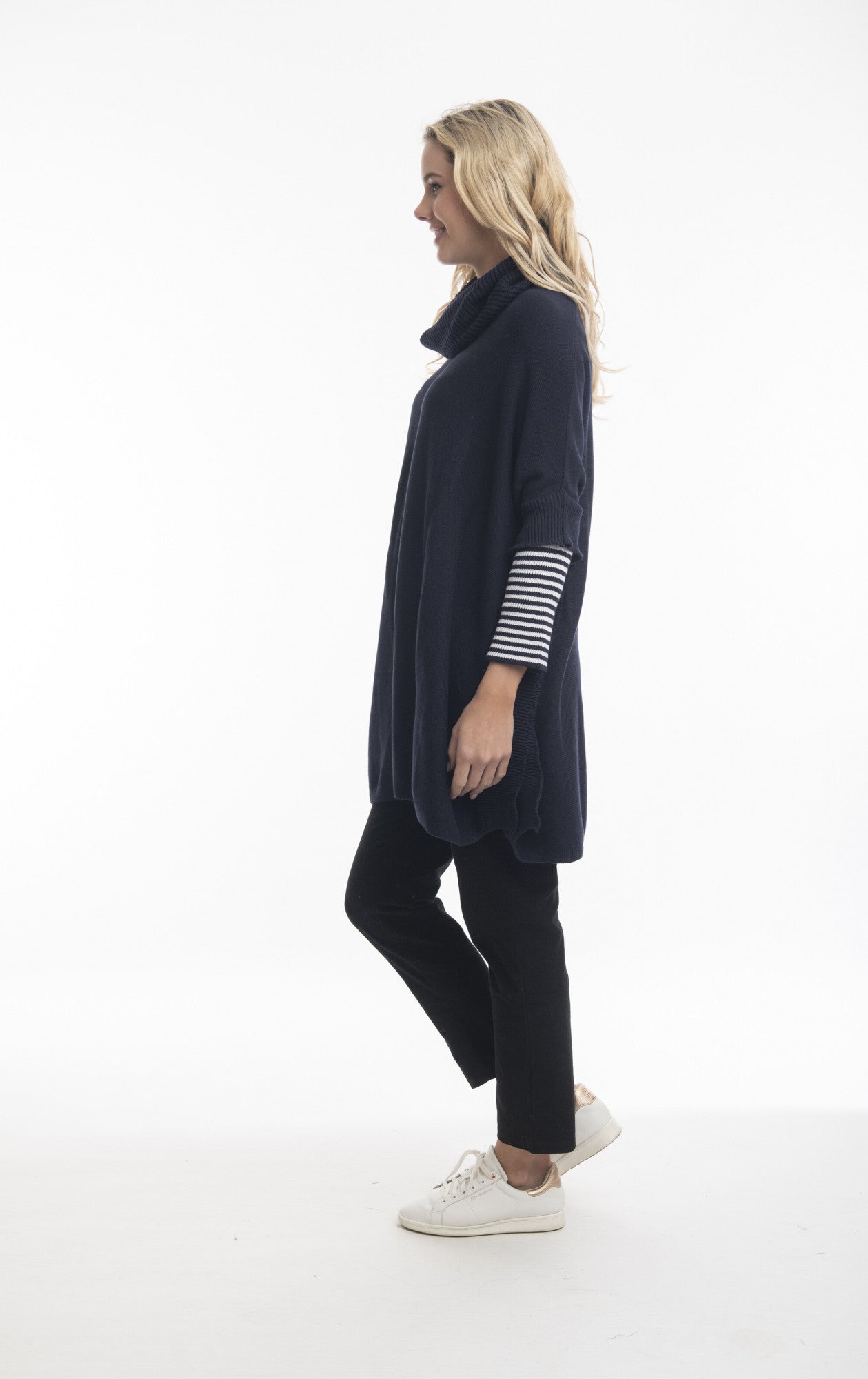 Poncho Cowl Neck Knit in Navy