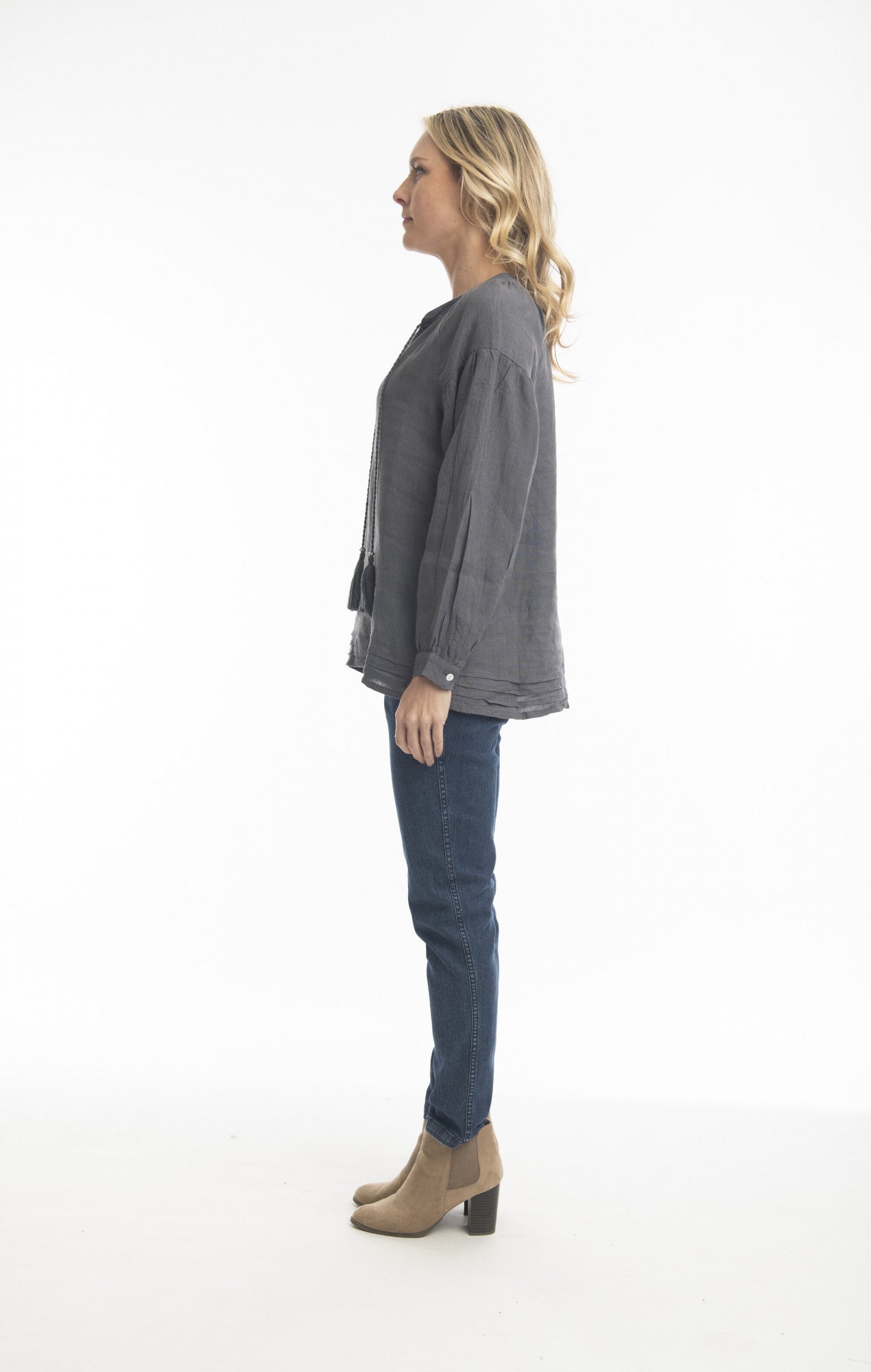 Pure Linen Top Boho in Charcoal