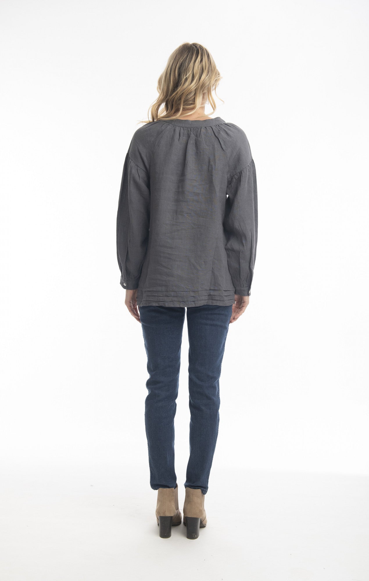 Pure Linen Top Boho in Charcoal