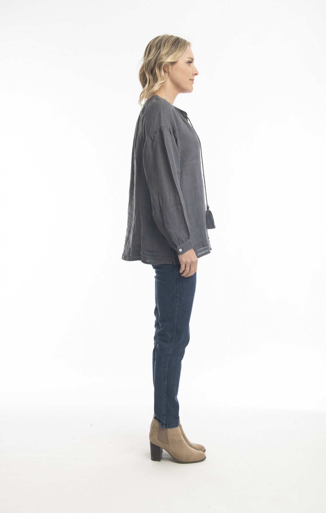 Pure Linen Top Boho in Charcoal