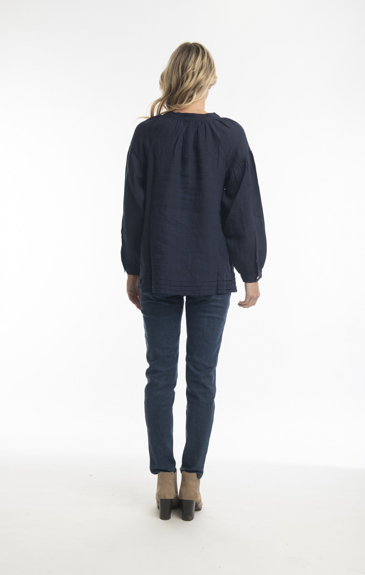 Pure Linen Top Boho in Navy