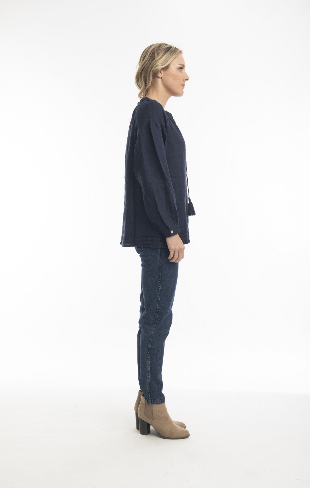 Pure Linen Top Boho in Navy