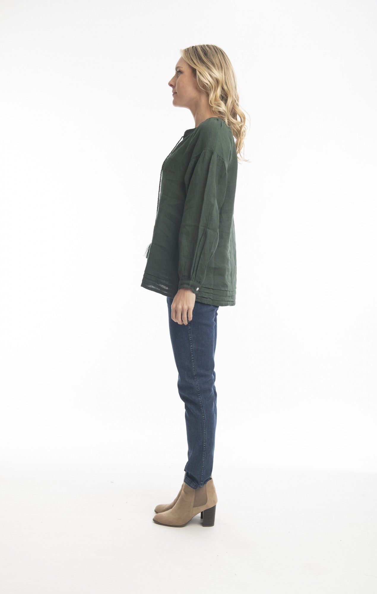 Pure Linen Top Boho in Military