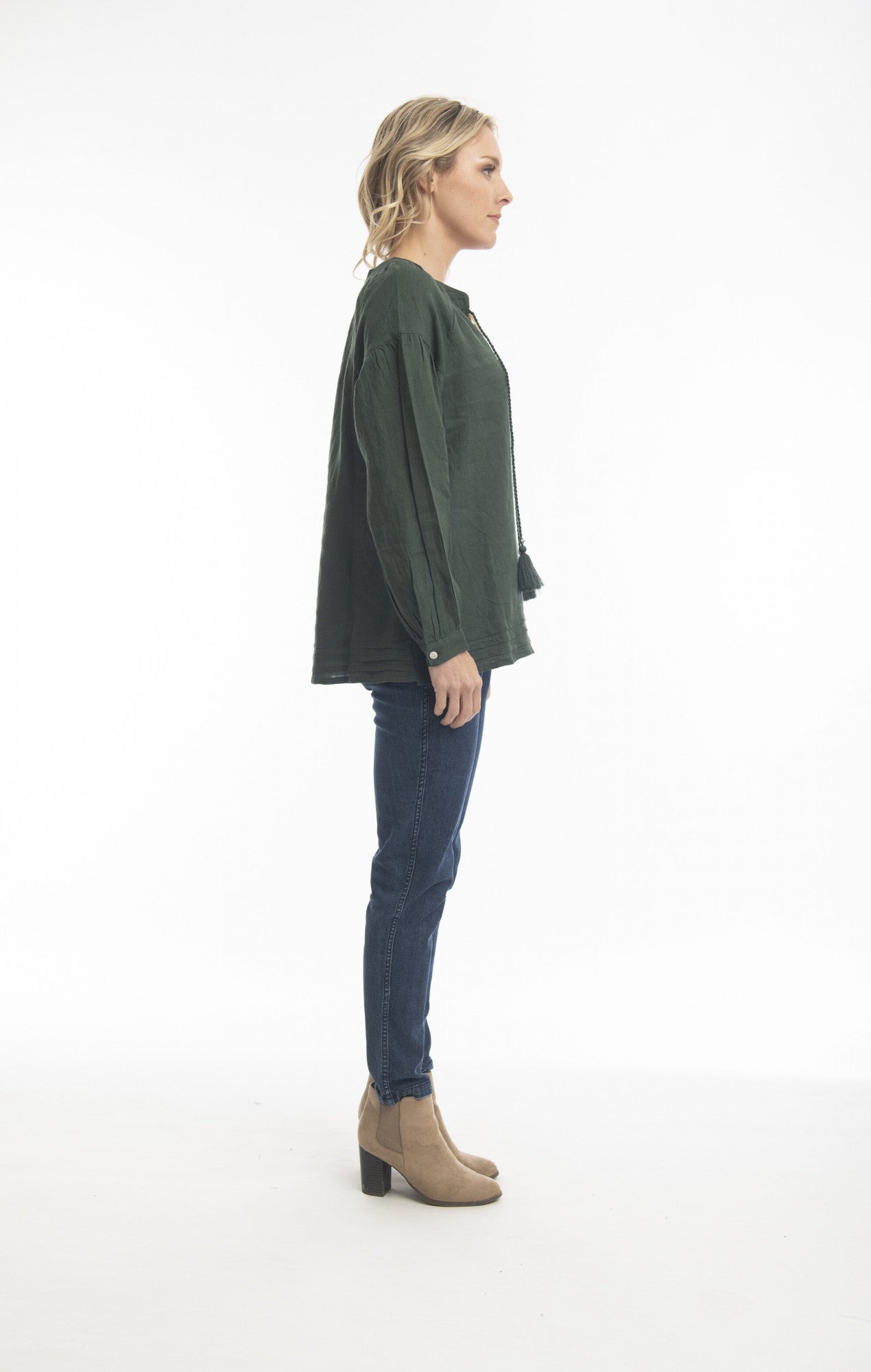Pure Linen Top Boho in Military
