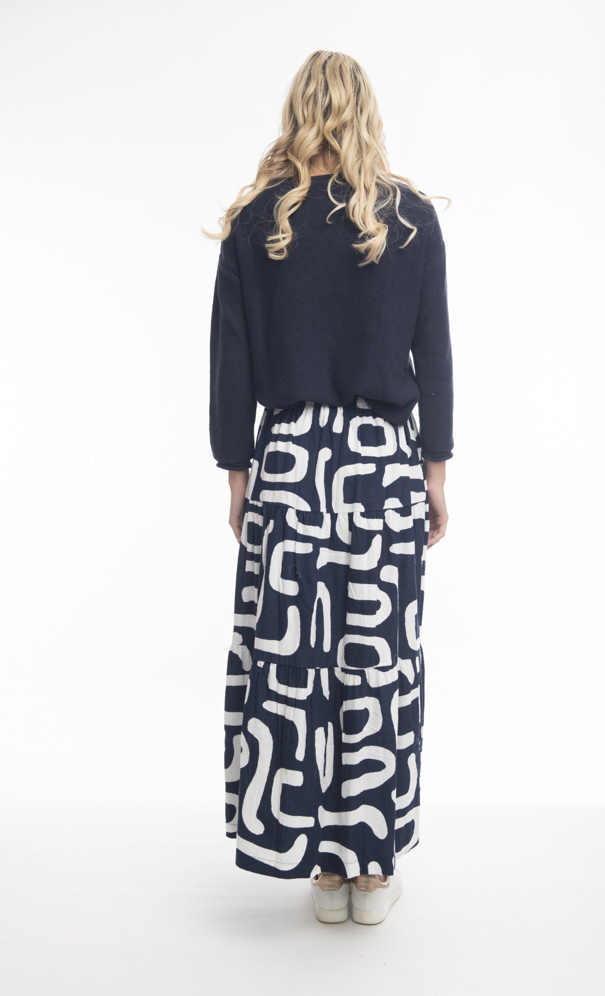 Cord Printed Layered Skirt in Navy