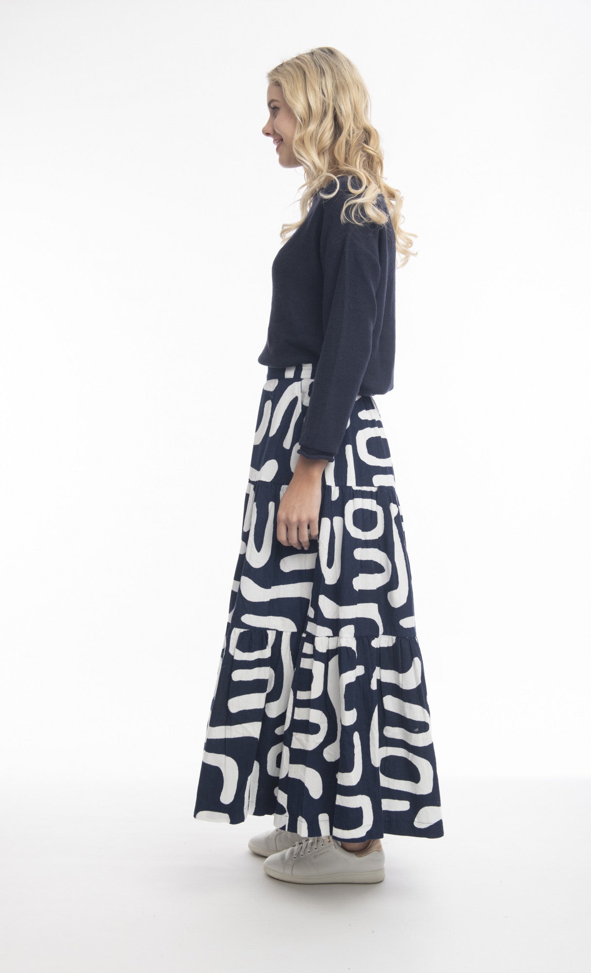 Cord Printed Layered Skirt in Navy