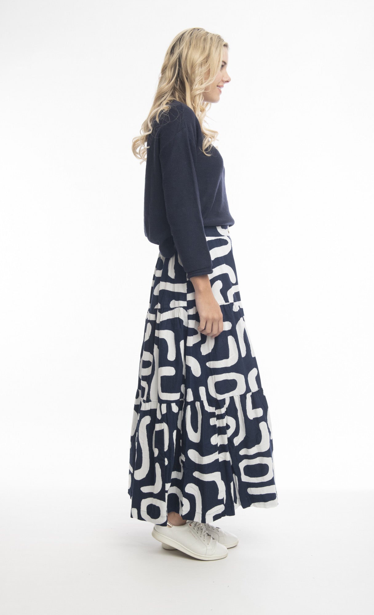 Cord Printed Layered Skirt in Navy