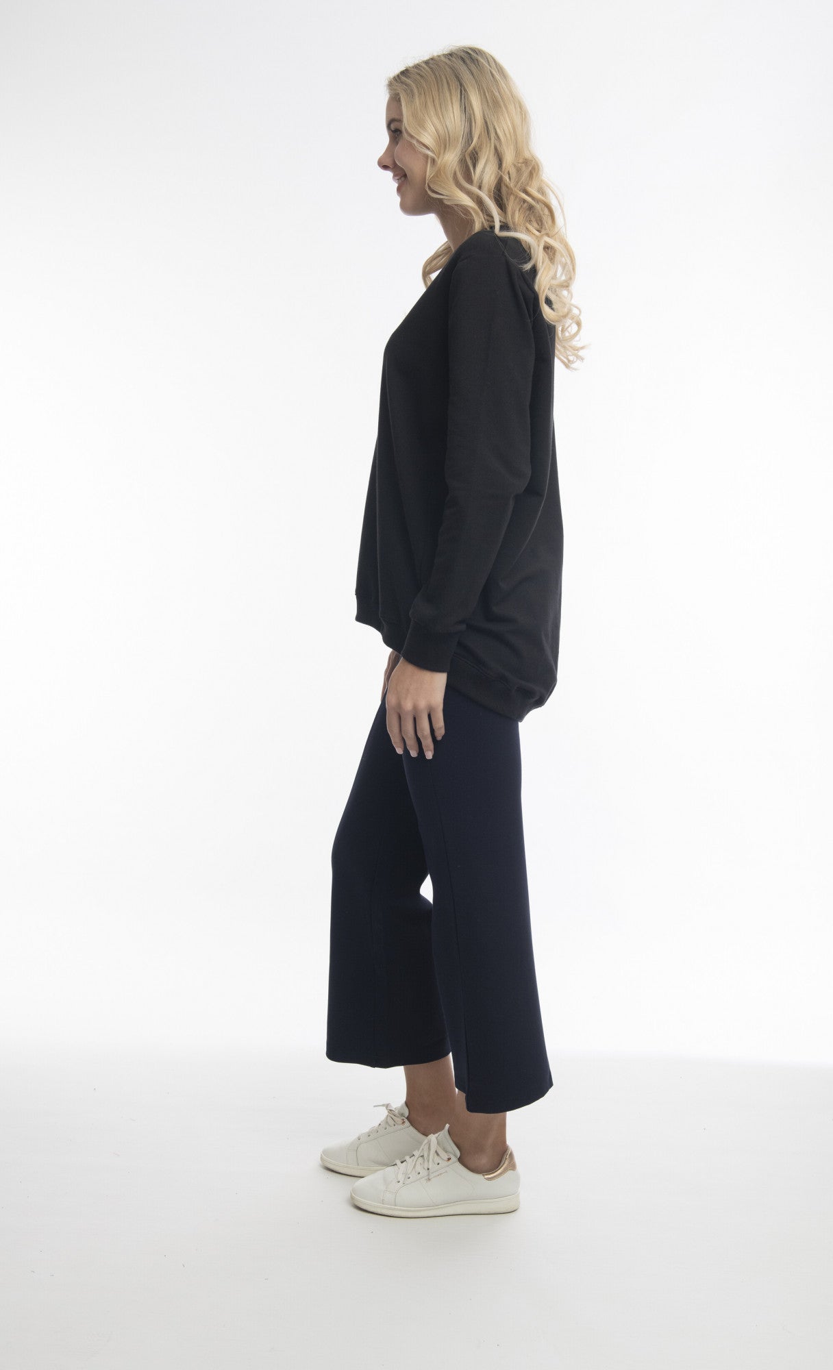 Ponte Flared Wide Band Pants in Navy