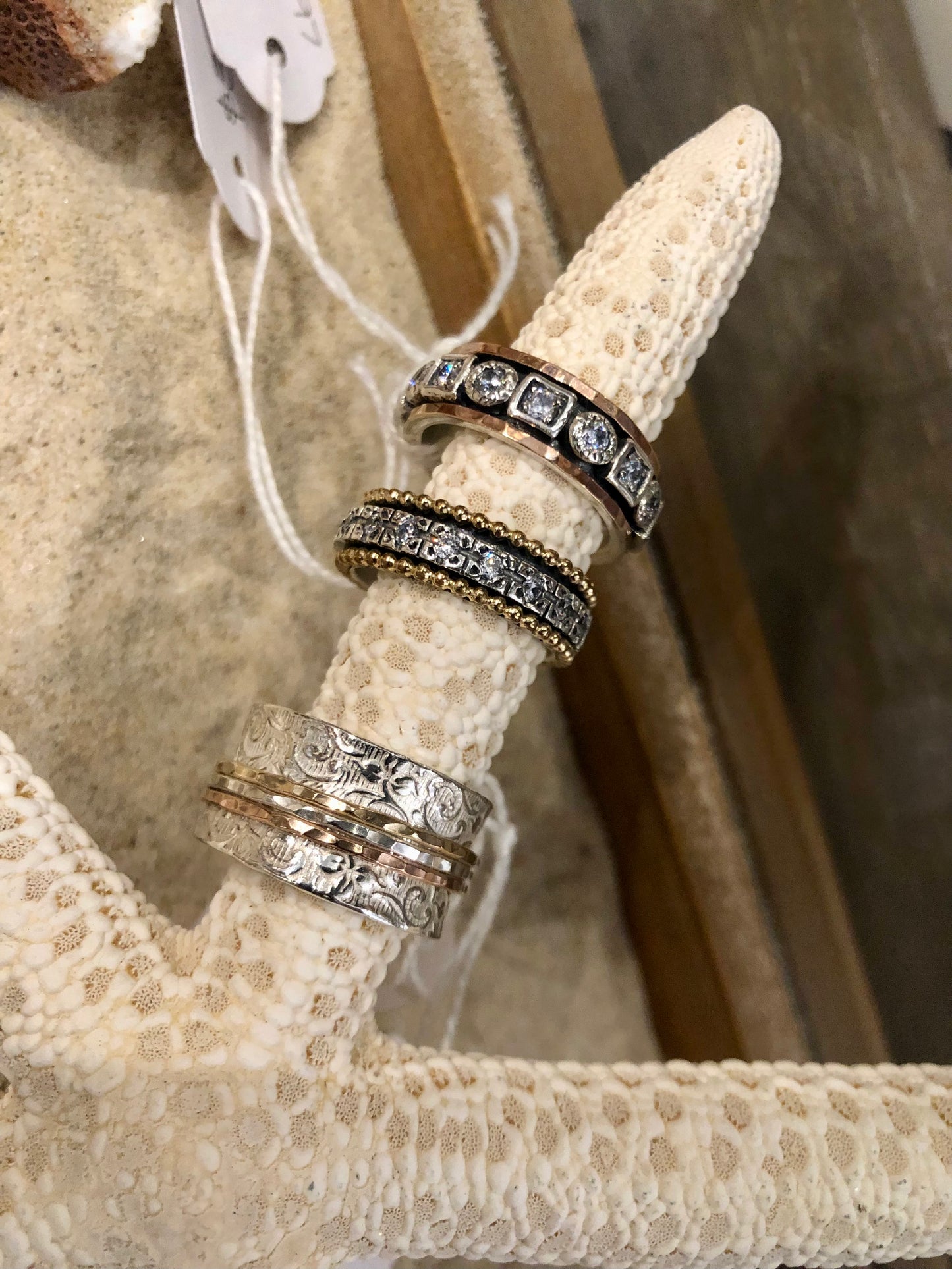 RAG8gf Sterling Silver & Gold Filled 6mm Beaded Rim Band with Spinner