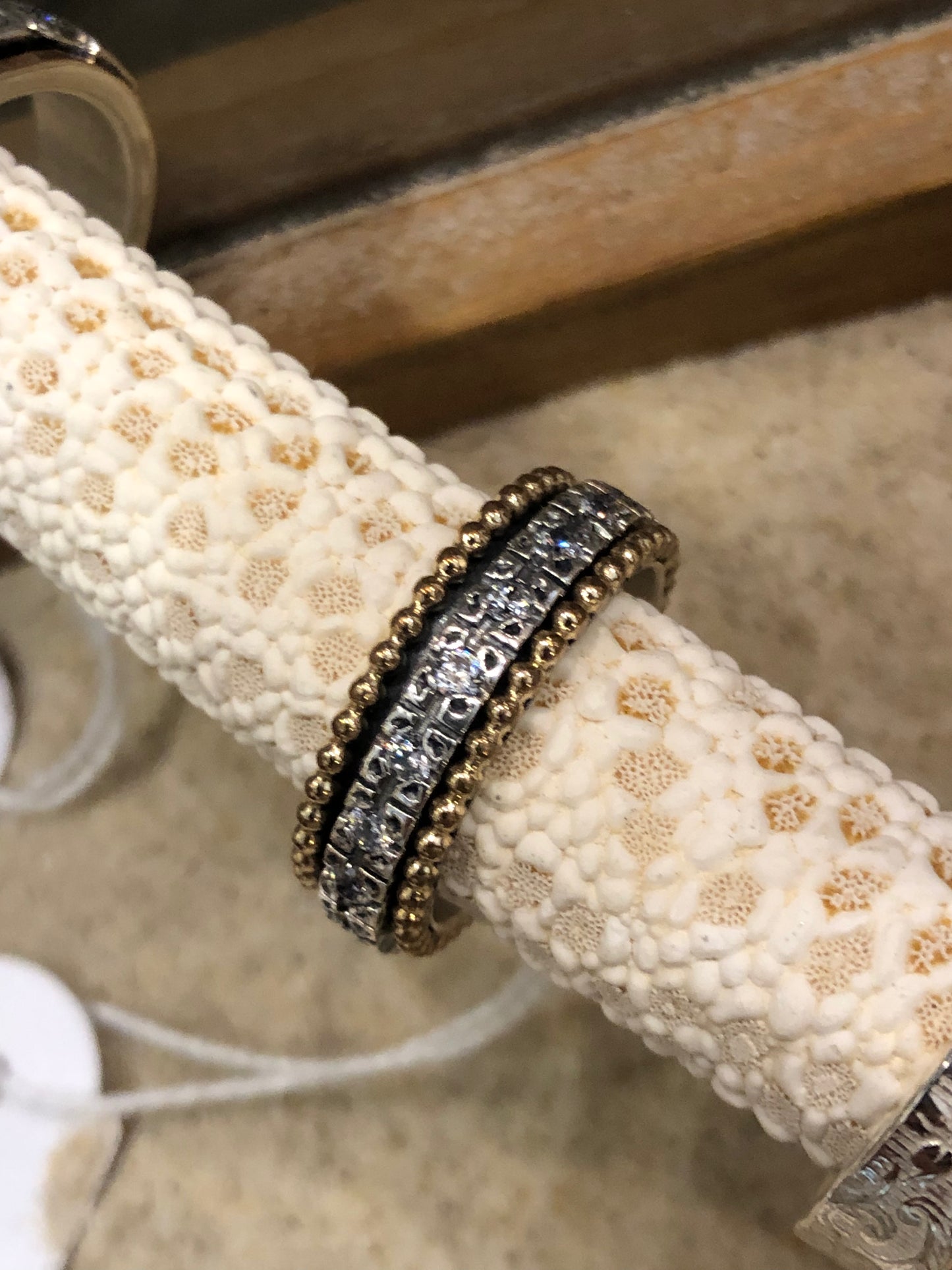 RAG8gf Sterling Silver & Gold Filled 6mm Beaded Rim Band with Spinner