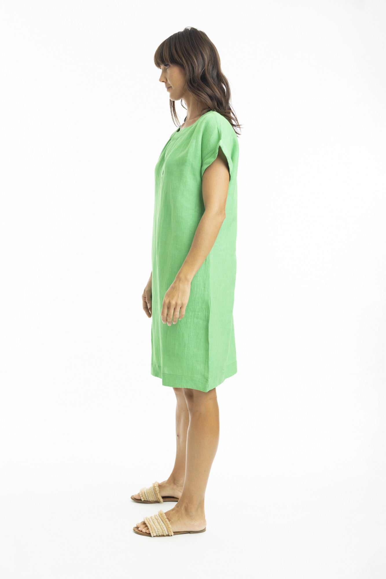 Linen Cap Sleeve Shift Dress in Parrot