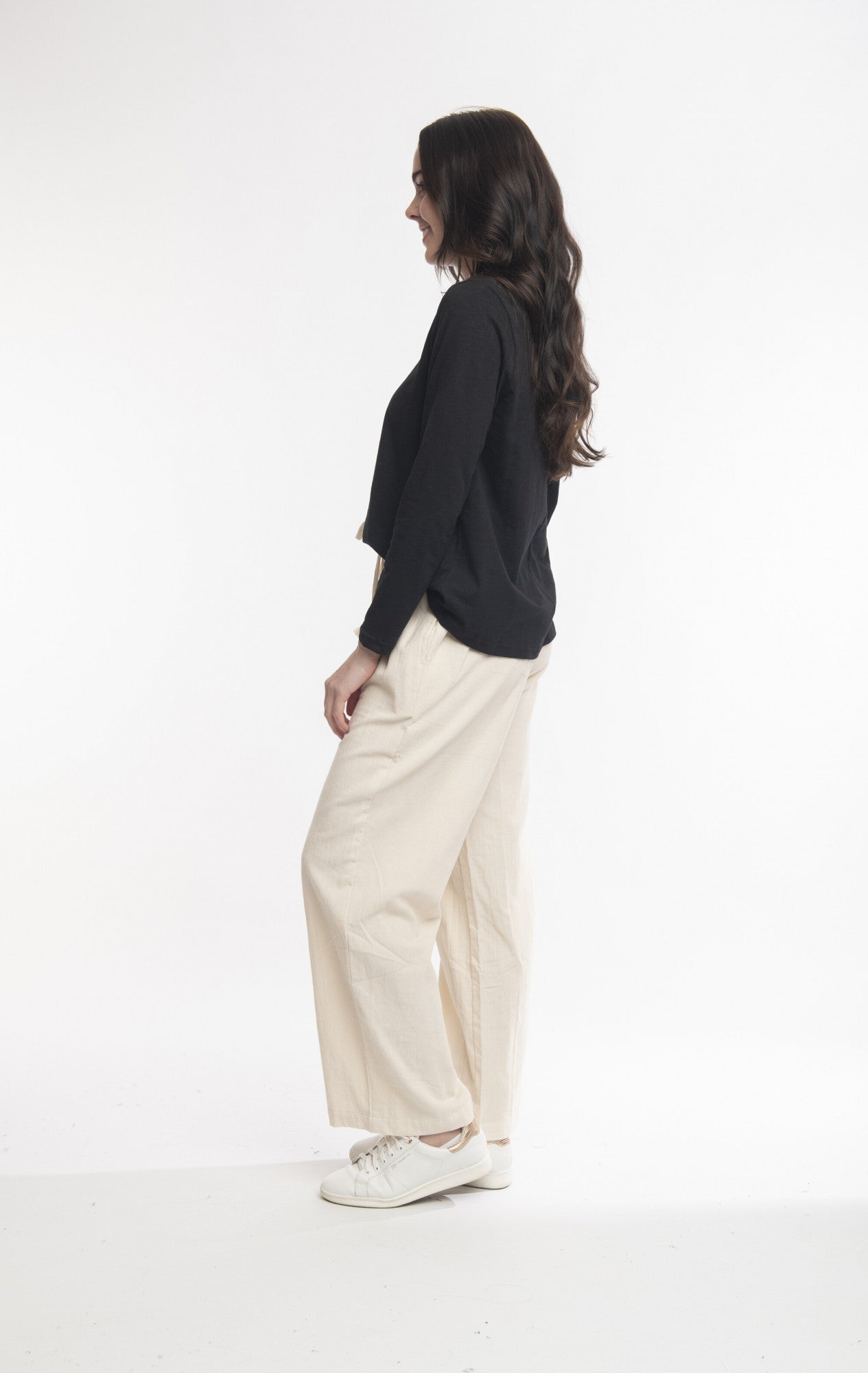Solid cord flared trousers in Ecru