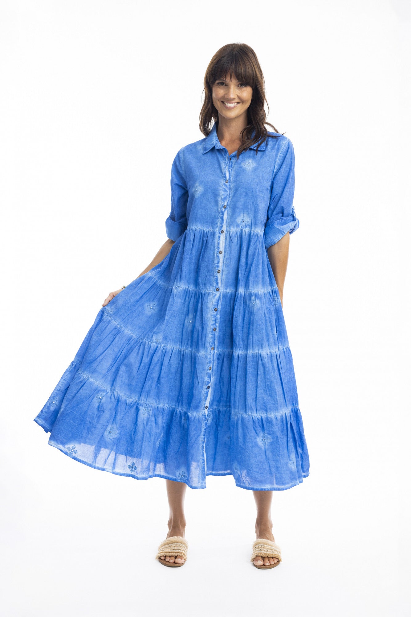 Ariana Maxi Dress with Collar in Blue