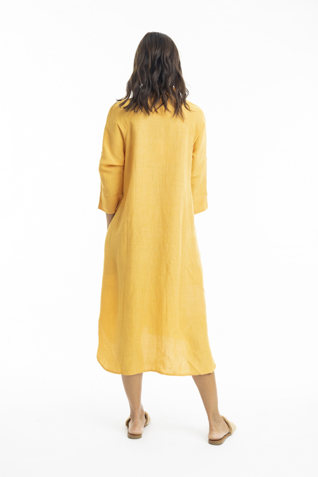 Linen Midi Collar Shirt Dress in Mango