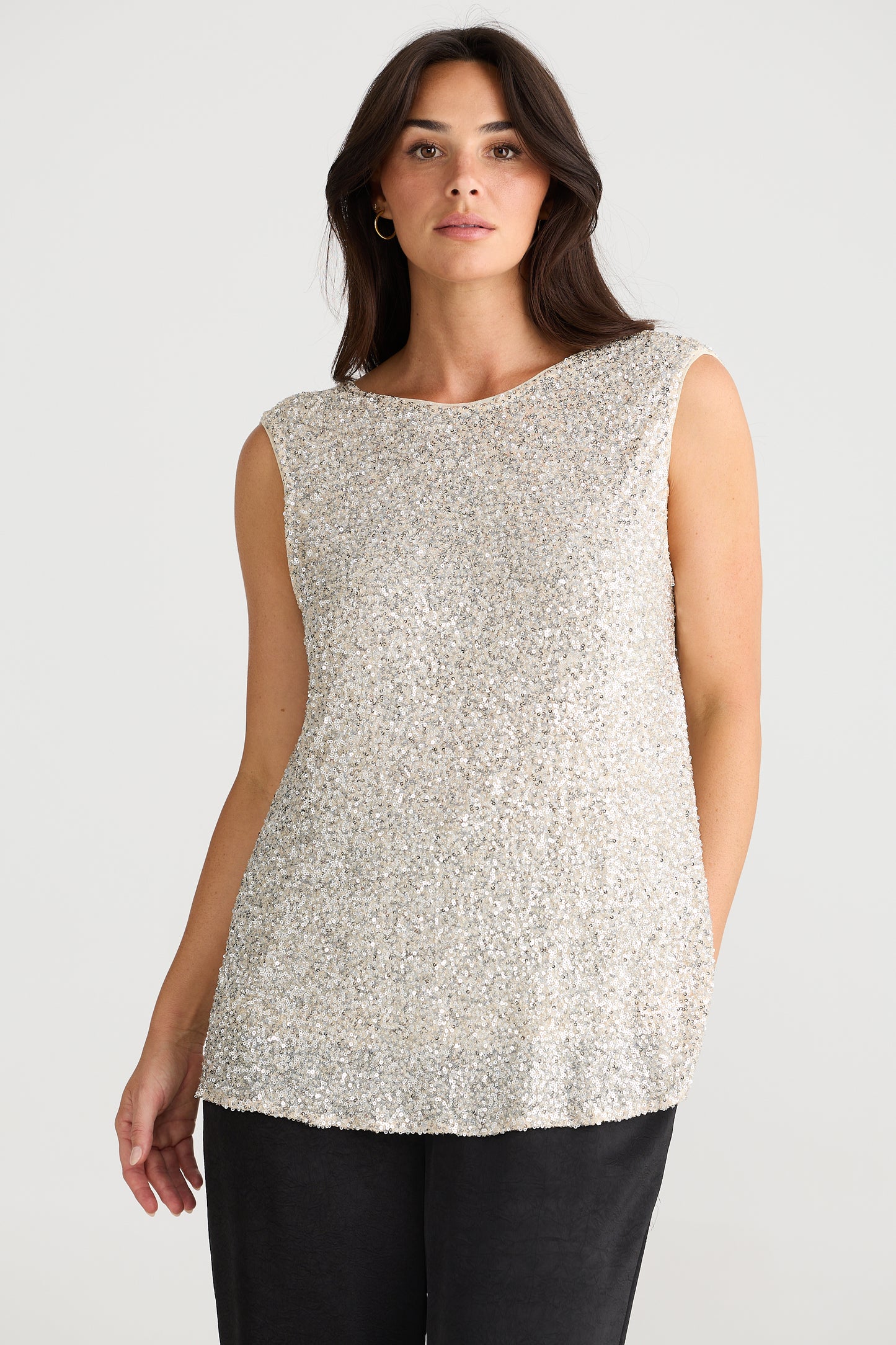 Show Stopper Top Champagne Sequin
