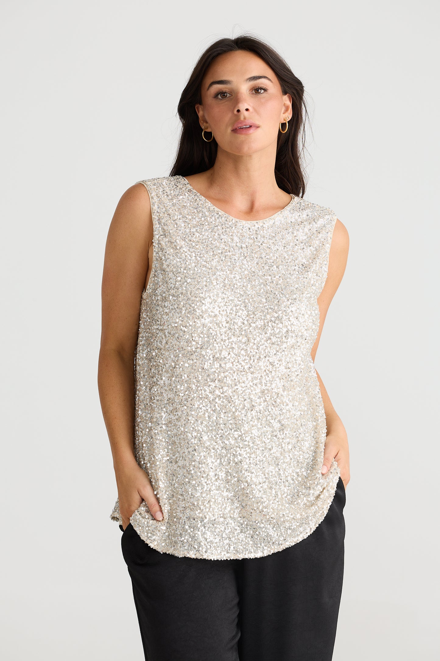 Show Stopper Top Champagne Sequin
