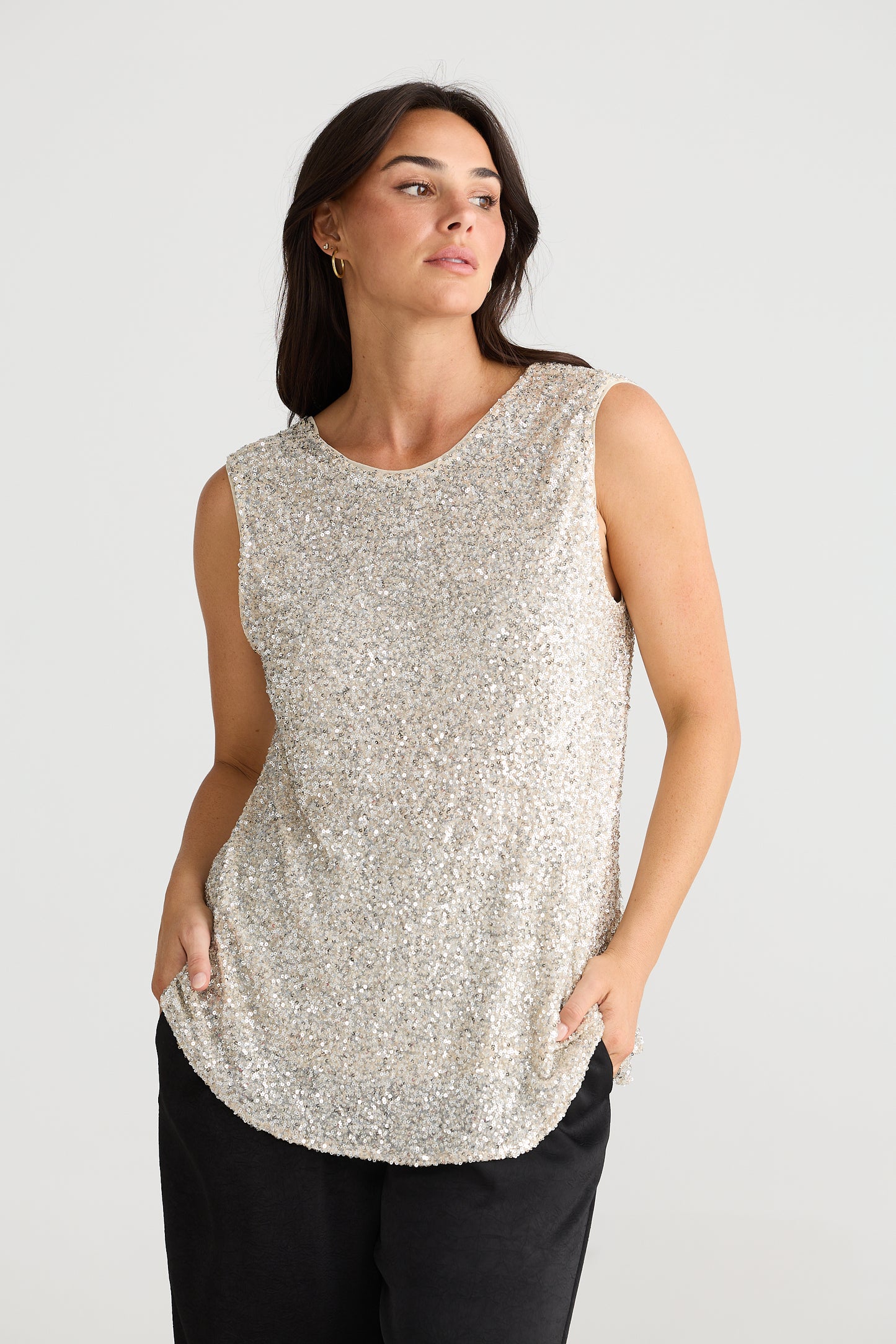 Show Stopper Top Champagne Sequin