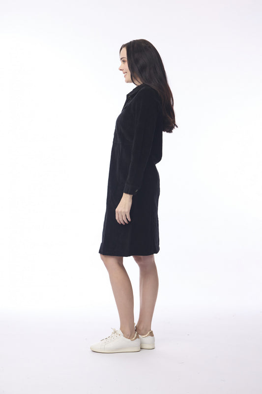 Cord Solid Dress - Black
