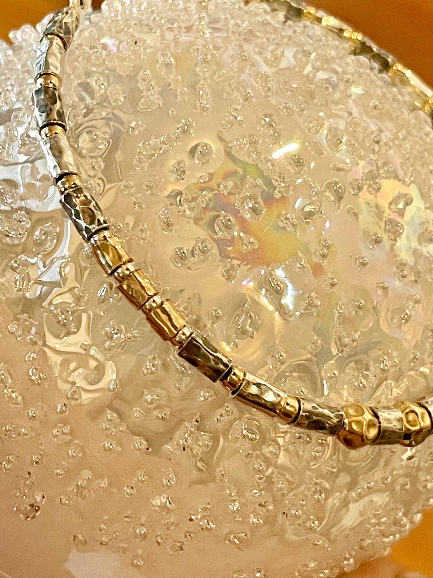 Hayon Jewellery Sterling Silver & Gold Filled Hammered Bracelet