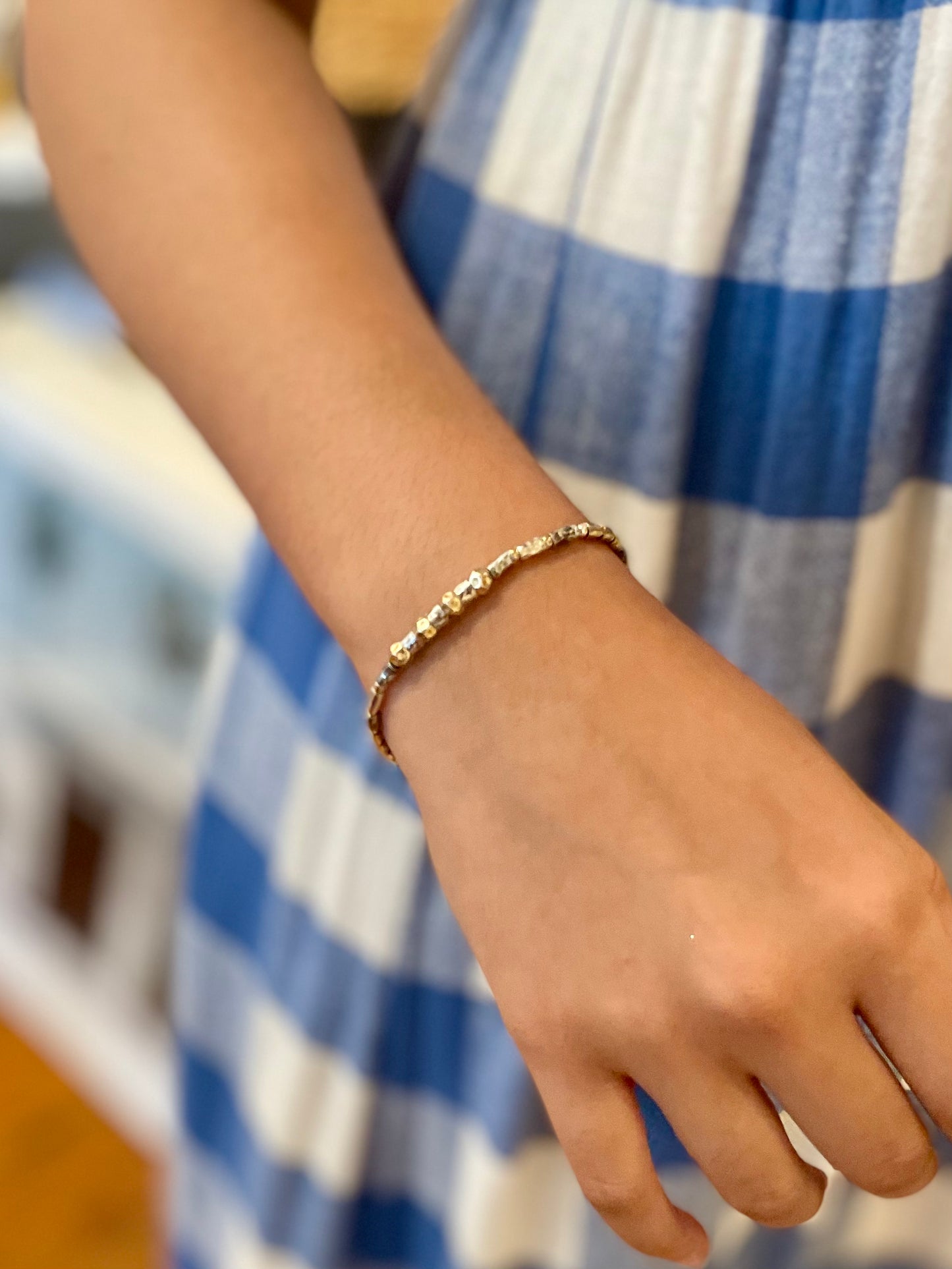Hayon Jewellery Sterling Silver & Gold Filled Hammered Bracelet