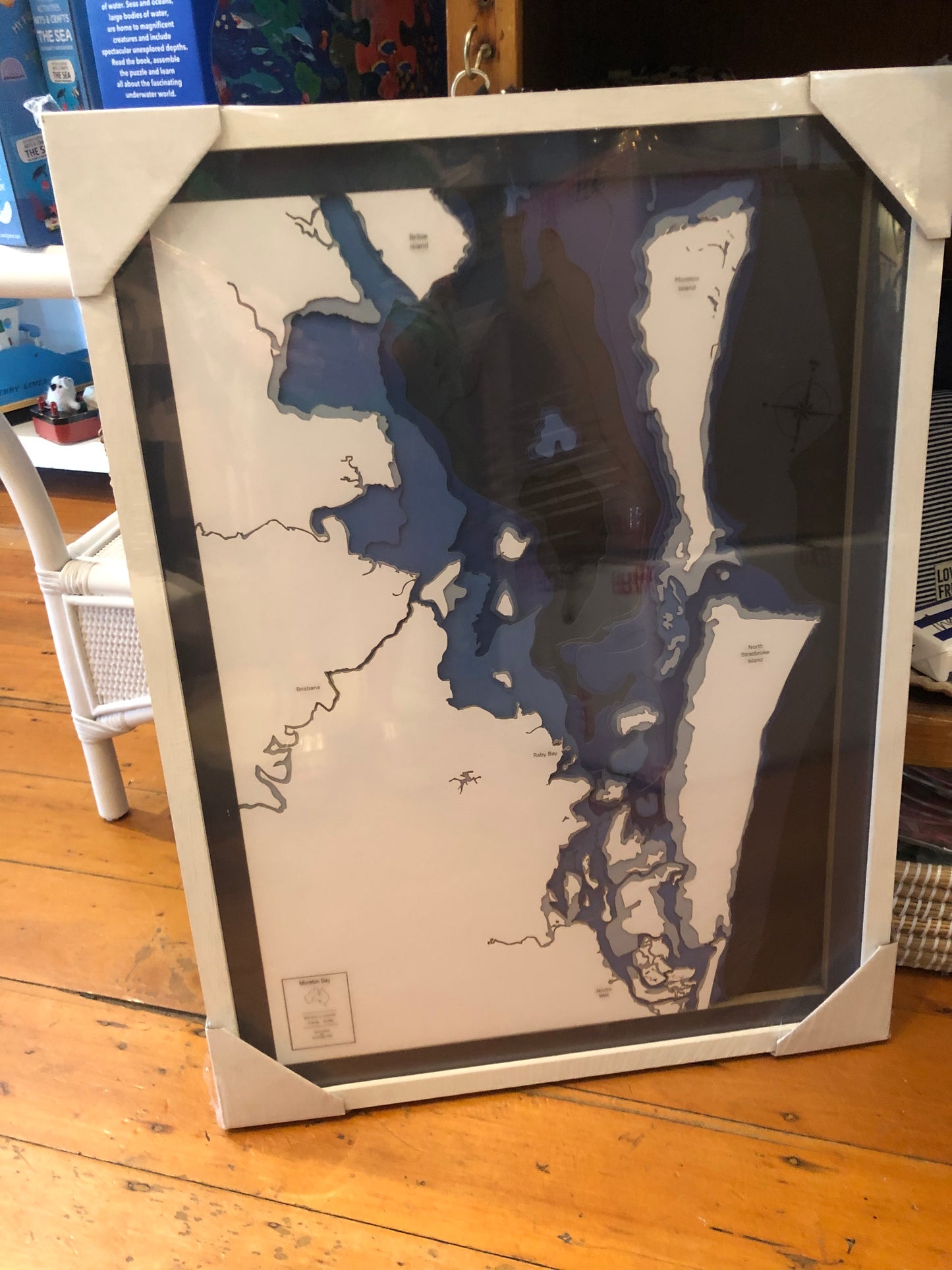 Map of Moreton Bay 3D Contour Map Navy