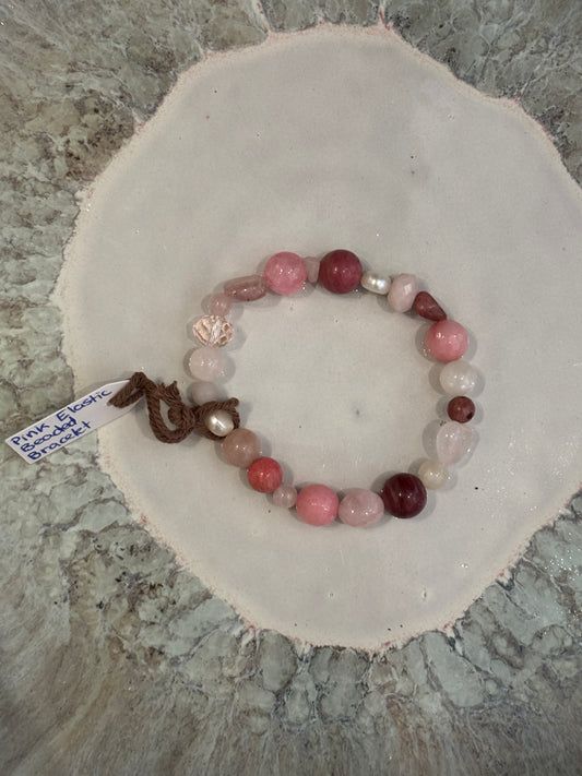 Lotus Blossom Creations - Pink Elastic Beaded Bracelet