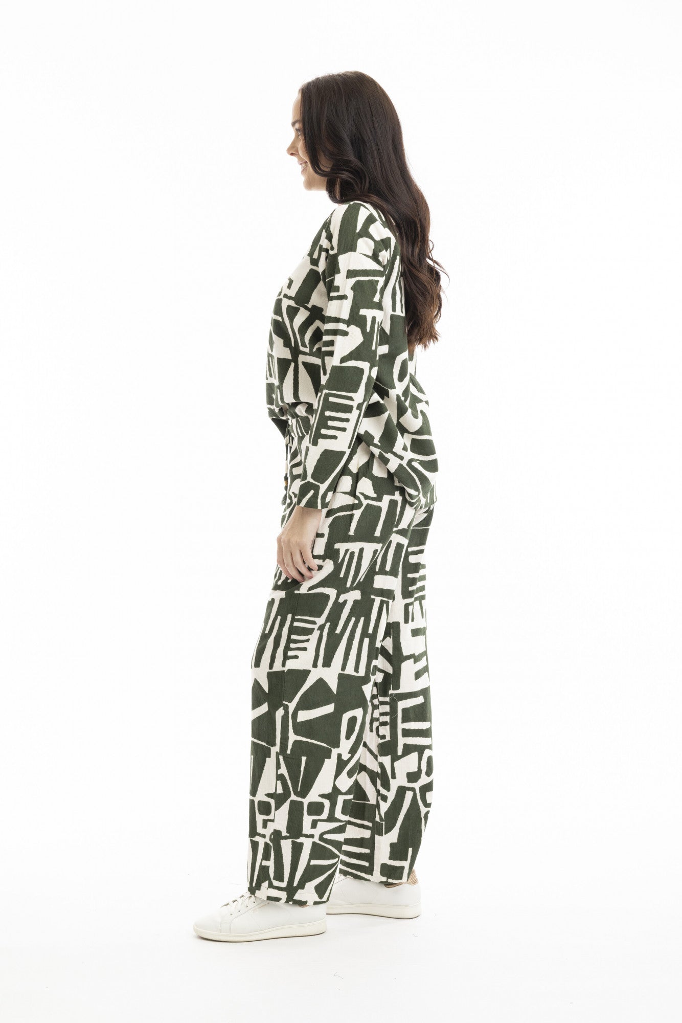 Cord Printed Trouser Flared Olive