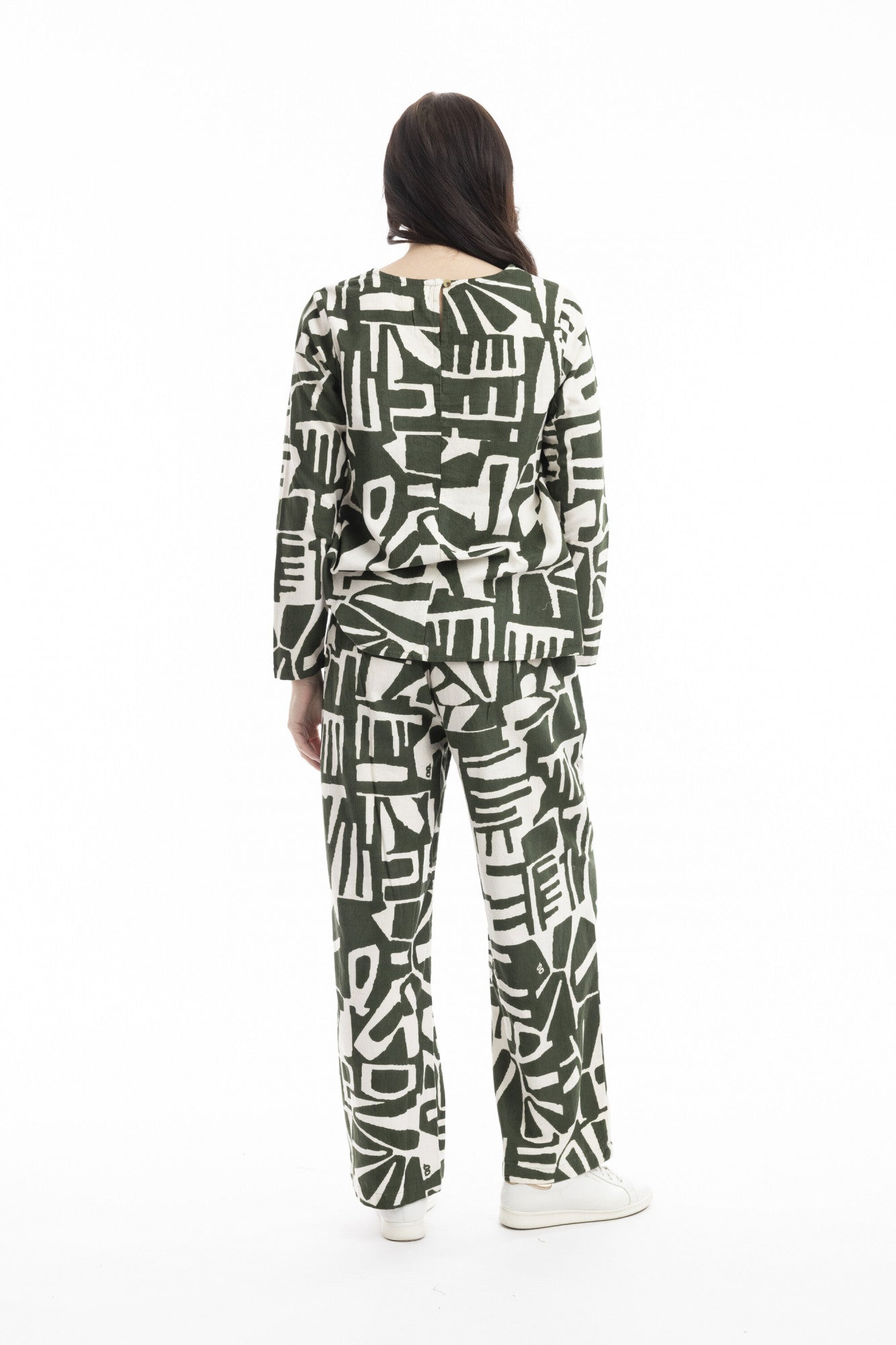 Cord Printed Trouser Flared Olive