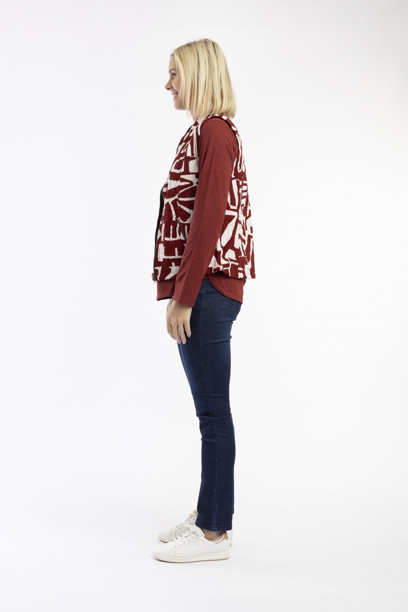 Cord Printed Vest Rust
