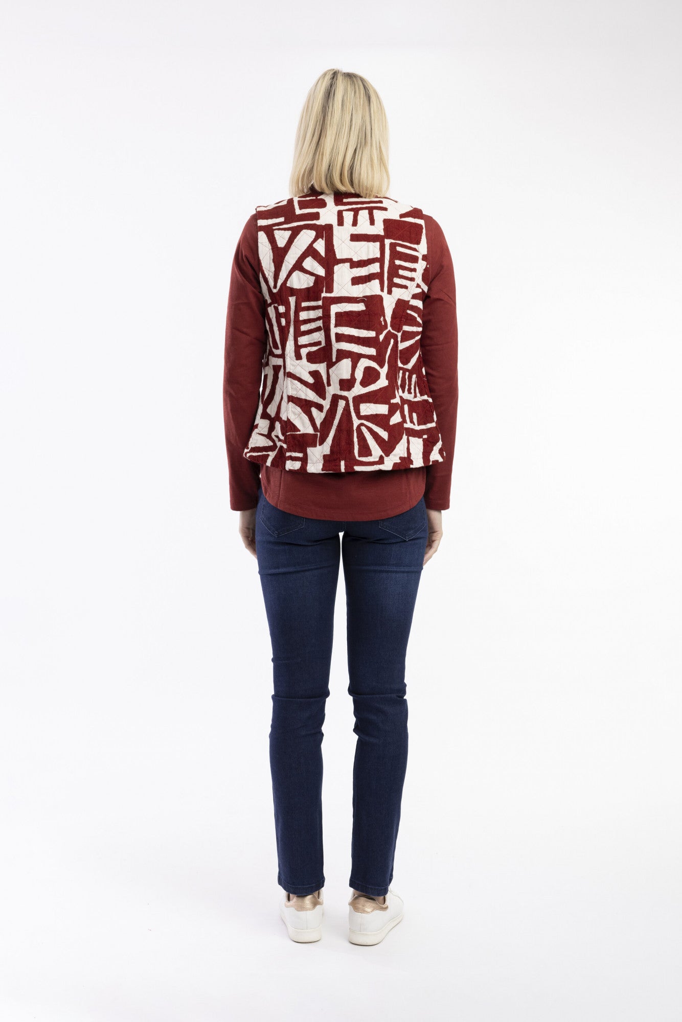 Cord Printed Vest Rust