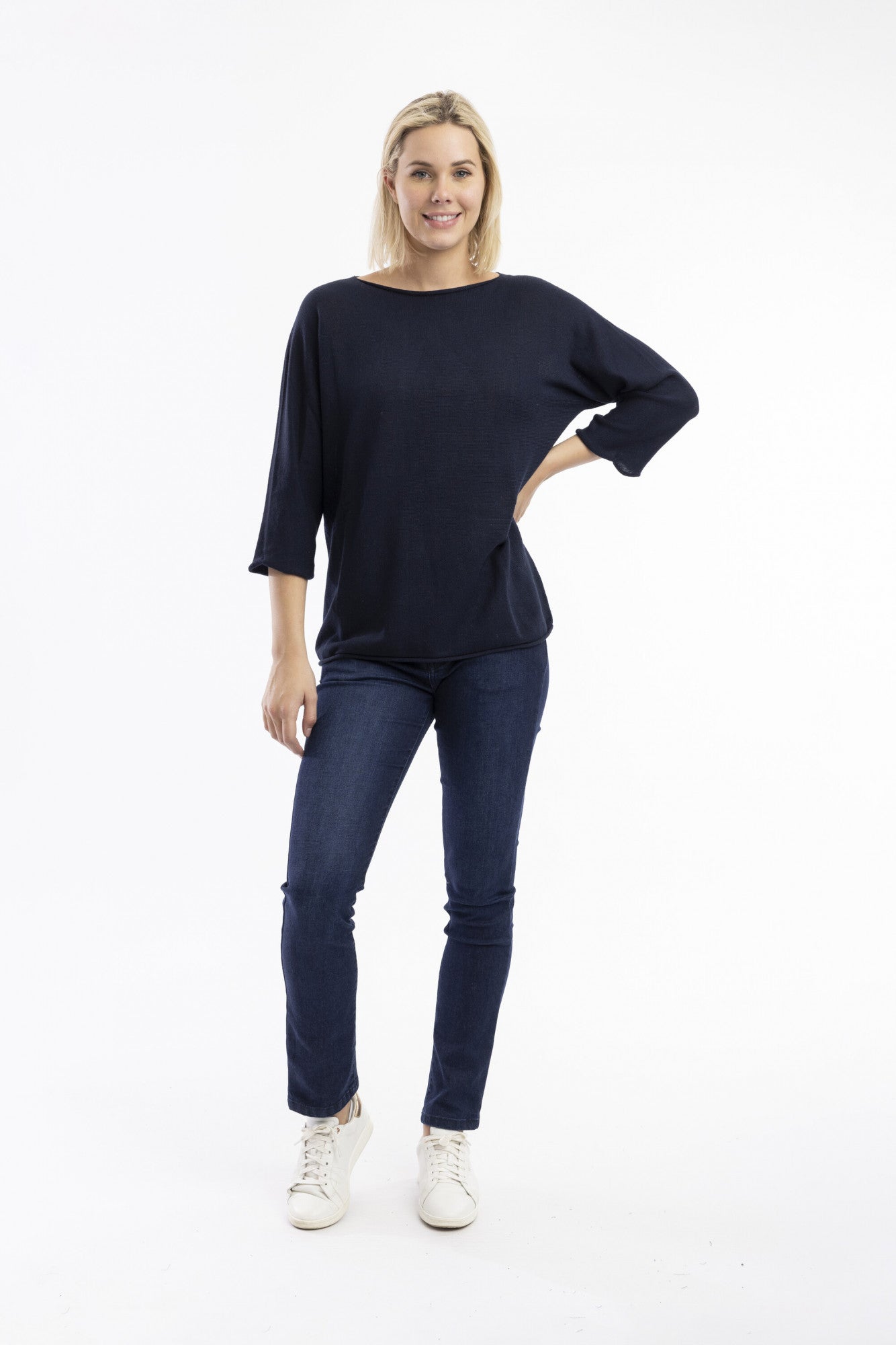 Knit Top Boat Neck 3/4 sleeves